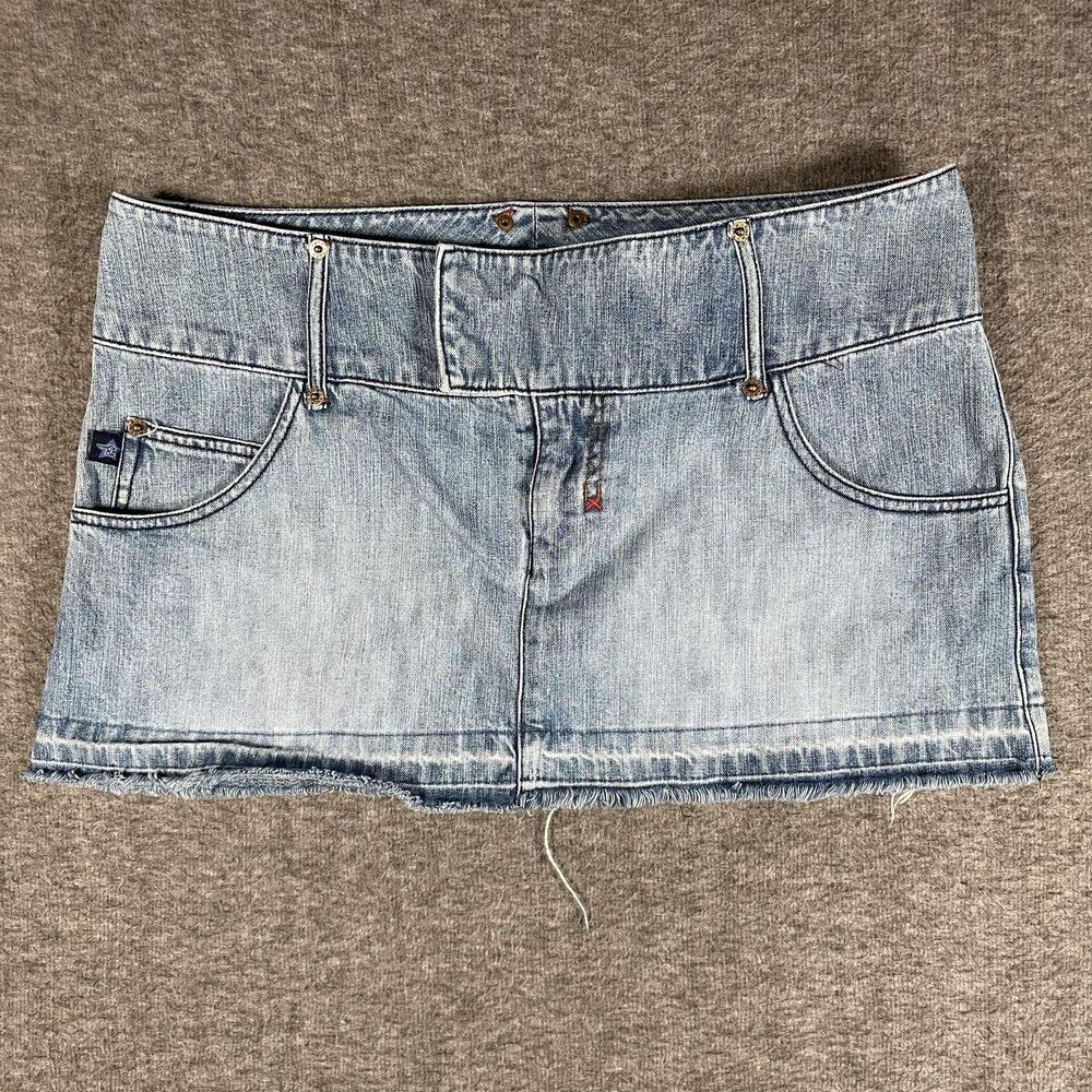 Tyte Skirt Juniors 9 Blue Denim Mini Raw Hem Maxi Short mini Skirt Low Rise Y2K